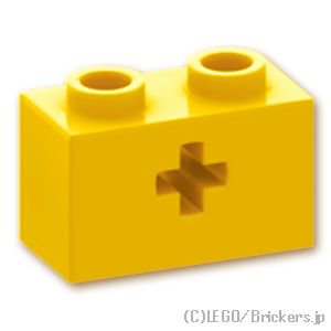 テクニック ブロック 1 x 2 - 十字軸穴：[Yellow / イエロー]