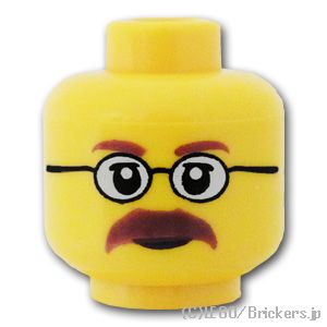 ミニフィグ デュアルヘッド - メガネをかけた口ひげ / メガネをかけた口ひげの怖がる顔：[Yellow / イエロー]