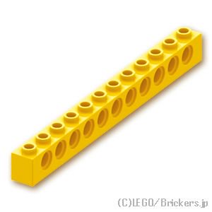 テクニック ブロック 1 x 12 - ピン穴11：[Yellow / イエロー]