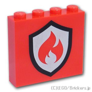 ブロック 1 x 4 x 3 -消防署のロゴ：[Red / レッド]